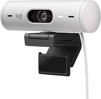 Logitech Brio 500 Full HD Webcam with Auto Light Correction, Show Mode, Dual Noise Reduction Mics, Webcam Privacy Cover, Works with Microsoft Teams, Google Meet, Zoom, USB-C Cable - White