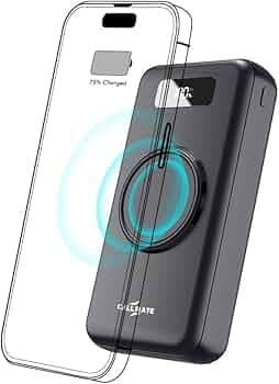 CALLMATE Wireless 20000 mAh Lithium Polymer Digital Display Power Bank with in-Built 4 in 1 Cable USB Input Port W-006 with 15 Watt Fast Charging (Black)