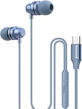 Honeywell Suono P60 Wired Earphones with Built in Mic, 10mm*2 Drivers, Passive Noise Cancellation, Deep Bass & Clear Sound, Ultra HD Mic Quality, Type C Compatible, Voice Assistant Enabled, 1.2 Mtr