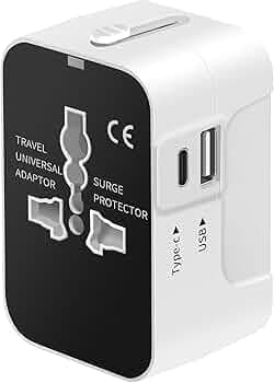 Rts Fast Charging Universal Travel Adapter Plug Wall Charger with Type C & USB-A, 5 in 1, for US, UK, EU European & AU Plug Types Travel Accessories International All in One Worldwide Travel Adaptor