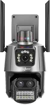 Active Pixel 4mp+4mp 8X Zoom PTZ WiFi Wireless Outdoor Dual Lens CCTV Camera | Wireless Outdoor Security 360° | Dark Vision | Supports Upto 128 GB Micro Sd Card | Motion Detection| Siren Alarm| Alexa