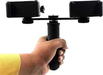 SHOPEE Dual Device Hand-Held Stabilizer for Cell Phone or GoPro Camera. Compatible with iPhones, Samsung Galaxy, HTC, etc, Black