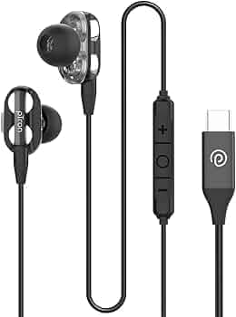 pTron Boom Play X4 Dual Driver in-Ear Type C Wired Earphones with in-line HD Mic, Music Call Control, Ergo-fit, 1.2m Tangle-Free Cable, Wide Compatibility (Black)