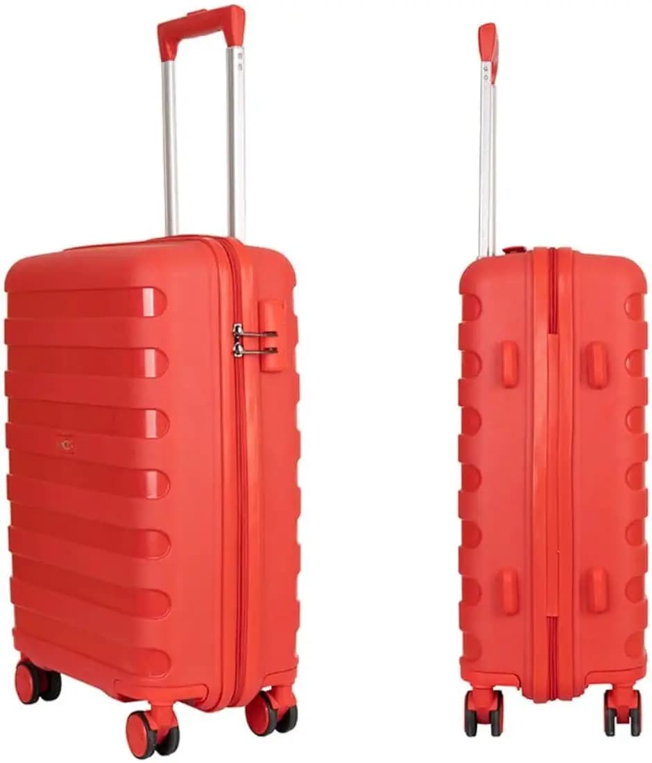 RCS Polypropylene Hardside Small Size Cabin Luggage Suitcase 360 Degree 8 Super Wheels Trolley Bags for Travel 56 Cm (Red, 24-inch)