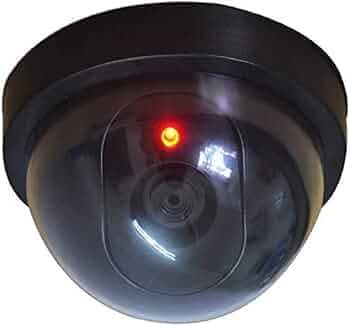 Dummy Fake Security CCTV Dome Camera with Flashing Red LED Light with Security Alert Sticker Decals, Fake Security Cameras with LED Light (1 pcs) (Black)