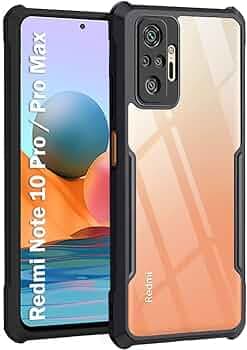 TheGiftKart Shockproof Clear Back Cover Case for Mi Redmi Note 10 Pro / 10 Pro Max | 360 Degree Protection | Hard Transparent Back Cover Case for Redmi Note 10 Pro/Pro Max (PC & TPU, Black Bumper)