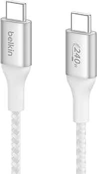 Belkin USB-IF Certified Smartphone Braided USB Cable 240 W USB-C To USB-C (Type C) Charge Cable, 6.6 Feet / 2M, White