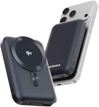 Ambrane [New & Faster] Qi2 & MagSafe Wireless 10000mAh Powerbank, Improved 15W Faster Wireless Charging, 22.5W Wired Output, Qi2 Certified, Fast Charging, 22.5W Output, for iPhone (Snap 2, Blue)