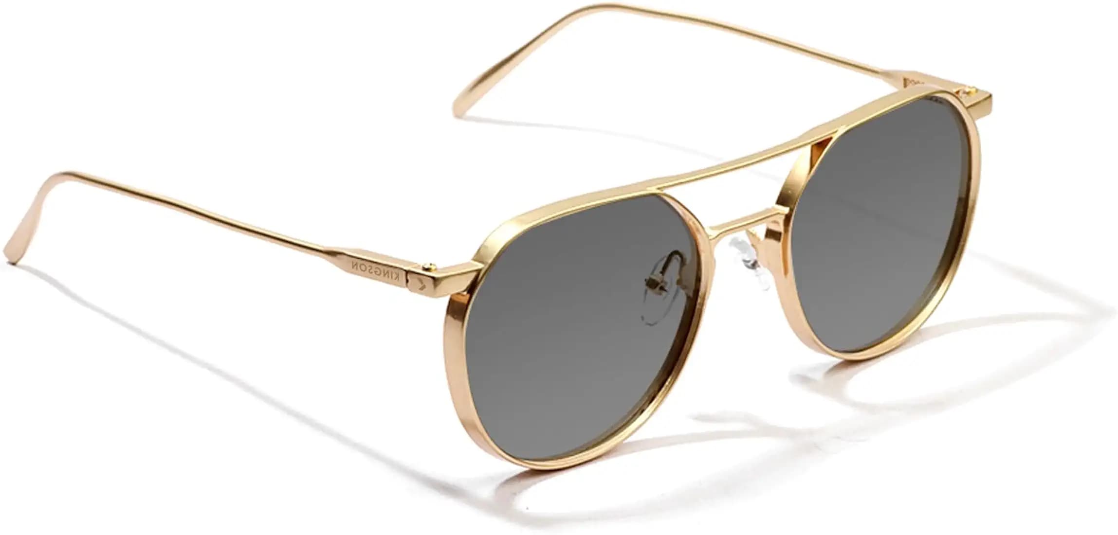 KINGSON Orbit Round Black Sunglasses for Men & Women | UV Protection | Premium Metal Frame | Includes Cleaning Spray, Microfiber Cloth & Protective leatherite Case