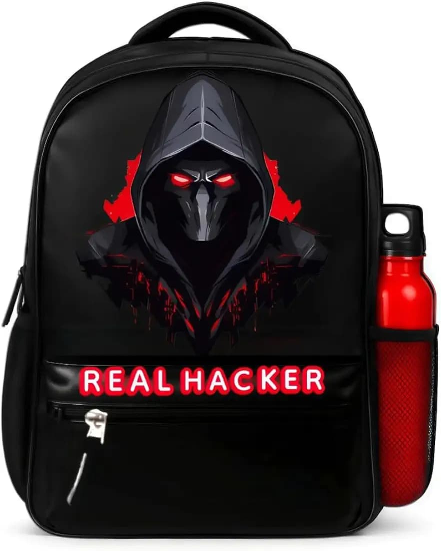 REAL HACKER Gaming Laptop Backpack | Hacker Mask Graphic Design | Water Resistant College & Office Bag | Large Storage | Ideal for Students, Travel & Office Work