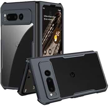 WHITBULL Acrylic Airbags Hinge Shockproof Transparent Cover with Glass Lens Film Protection Compatible with Google Pixel Fold 5G - Black