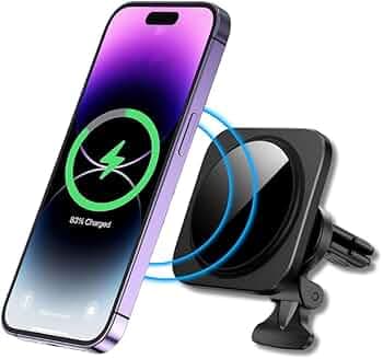 CRYSENDO Magnetic Wireless Charging Vent Mount for I-Phone 14/13/12 Series | Fast 15W Mag-Safe Charger | 360° Rotating Air Vent Clamp & Halolock Car Black