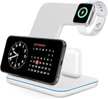 3-in-1 Magnetic Wireless Charger Stand (Silver) - 15W Fast Charge for iPhone 14/15, iWatch 7/6/SE, 2/Pro (White)