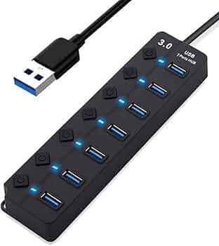 Barebeauty USB 3 Hub, 0 7-Port with Individual Power Switches | High-Speed Data Transfer Multi USB Splitter for Laptop & PC | Portable USB Expander for Keyboard, Mouse, Pendrive & Accessories