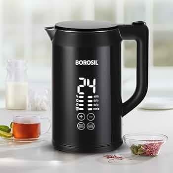 Borosil Cooltouch 1.5L 1350W Digital Electric Kettle | Temprature Display, Double Wall, Keep Warm Function with Wide Mouth | Can make Tea, Noodles, Soup, Boiled Eggs, Vegetable etc. | 2 years Warranty