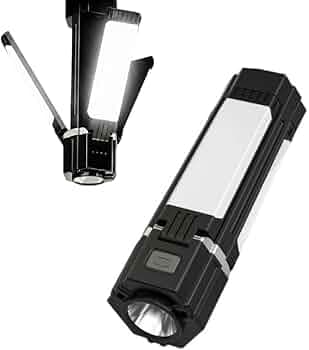 ANARADHAR Rechargeable LED Camping Flashlight with 3000mAh Power Bank, Foldable Magnetic Work Light, Type-C Charging, Outdoor Emergency Light, Black