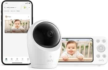 eufy Baby Monitor E20, 2K Resolution, 5'' 720p Display, Hybrid Connection, Wi-Fi & No Wi-Fi Control, Pan-Tilt, 4× Zoom, Night Vision, Built-in Battery Camera, ANR, Smart Alerts, 24/7 Recording