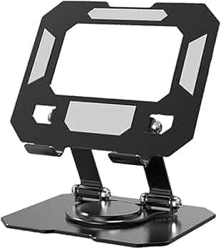 Heavy Duty Metal Adjustable Tablet & Mobile Stand Holder with 360 Degree Rotation, Foldable & Portable Tablet Stand for iPad, Tablets, Table, for Desktop, Home, Office, Meeting (Black)