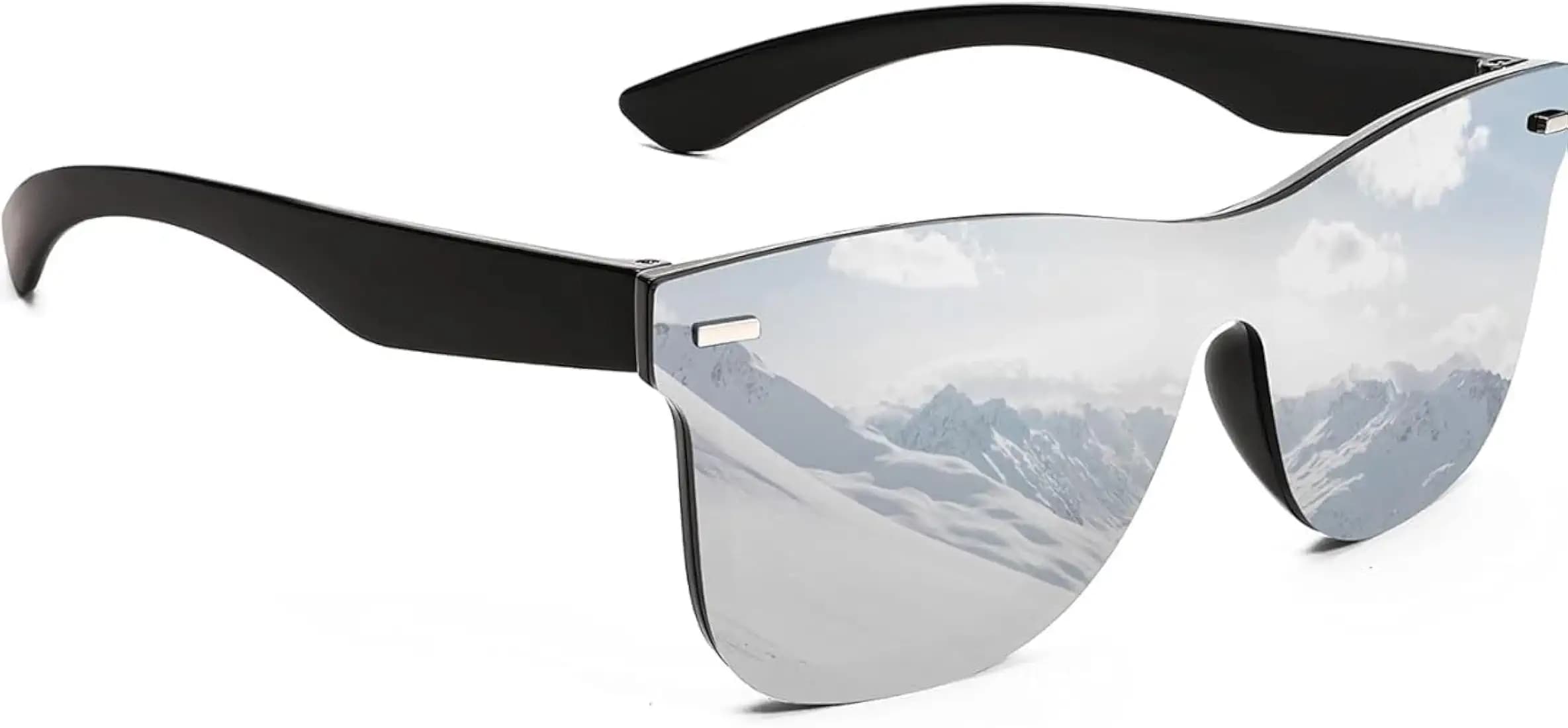 IFLASH Unisex Black Trendy Rimless One Piece Lens Polarized Sunglasses Reflective Shades For Men Women, Free Size