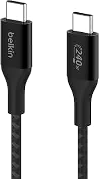 Belkin USB-IF Certified Smartphone Braided USB Cable 240 W USB-C To USB-C (Type C) Charge Cable, 6.6 Feet / 2M, Black