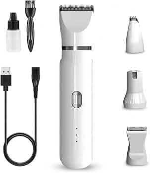 Pets&Kins 4-in-1 Pet Grooming Kit with Nail Grinder | Low-Noise, Cordless Rechargeable Dog & Cat Trimmer | Quiet 2-Speed Clippers for Paws, Face, Ears & Nails | White