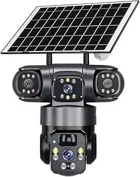 Guard Well 3 Lens Solar Powered WiFi CCTV Camera Outdoor | 4G/2.4GHz Wireless Security Camera with PTZ Rotation | Color Night Vision | Two Way Audio with Mobile App V380 Pro (3 Lens Solar)