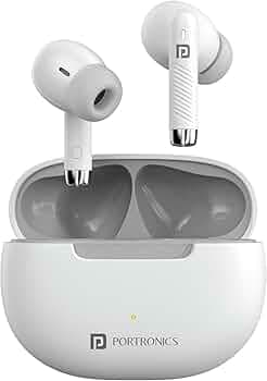Portronics Harmonics Twins 32 in-Ear TWS Smart Earbuds with HD Mic, Upto 30 Hours Playtime, Touch Control, Low Latency, Bluetooth Version 5.4, IPX5 Water Resistant, Type C Fast Charging(White)