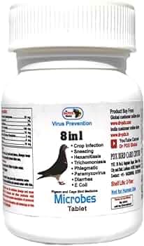 Pigeon Medicine, 8in1-Microbes Powder,100mg, 250mg, and Tablet, Cover 8 Viral Diseses, Kabootar Medicine By Dr PDX (100.Tablet)
