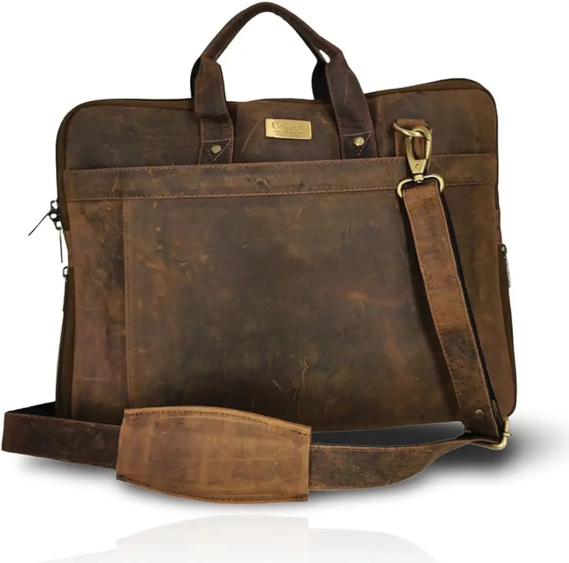Genuine Leather Laptop Bag for Men & Women | 15 Inch Office Briefcase | Adjustable Shoulder Strap | Professional Work Messenger Bag with Organizer Pockets
