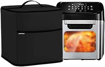 Oven Air Fryer Top Cover with 2 Storage Pockets - Dustproof & Waterproof, Washable Protective Cover for Kitchen Appliances (36x36x36 cm) (Black)