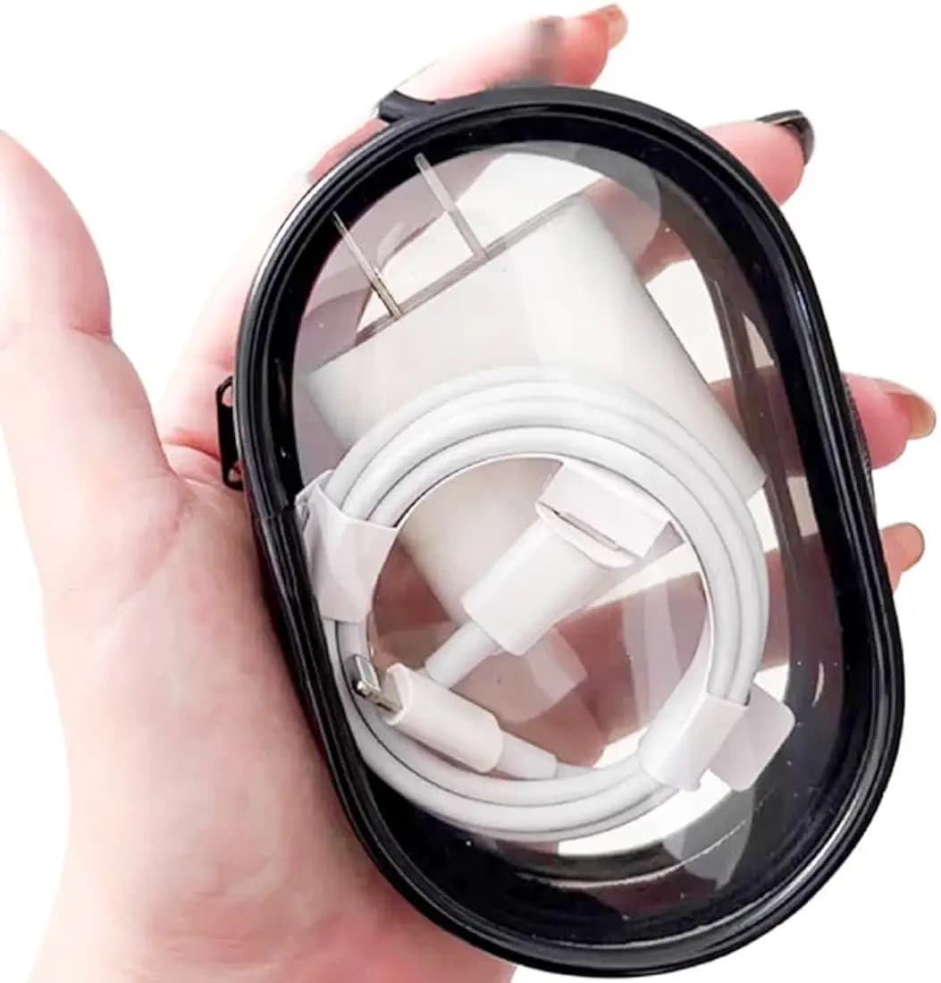 GadgetBite Travel Cable Organizer – Compact Clear Storage Bag for Chargers, Earphones & Data Cables – Portable Solution for Travel, Transparent Management (Black)