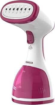 INALSA Garment Steamer for Clothes/fabric, Steam Iron -Vertical & Horizontal Steaming up to 20g/min, Travel Iron, 1200 Watt, 260 ml Water tank & 20 sec Fast Heating,1 Yr warranty,White/Pink (Steamax)