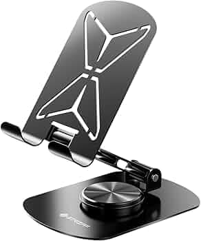 STRIFF mobSpin 360° Rotating Metal Phone Stand, Foldable Mobile Holder with Adjustable Height & Angle, Stable Round Base, Thick Case Friendly, for Smartphones, Tablets, Kindles & iPads – Black