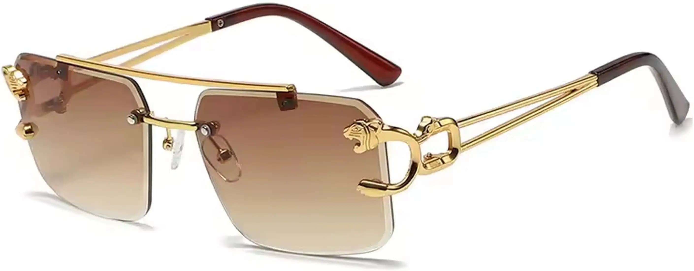 Dervin Retro Rimless Diamond Cut Rectangular sunglasses for Men and Women