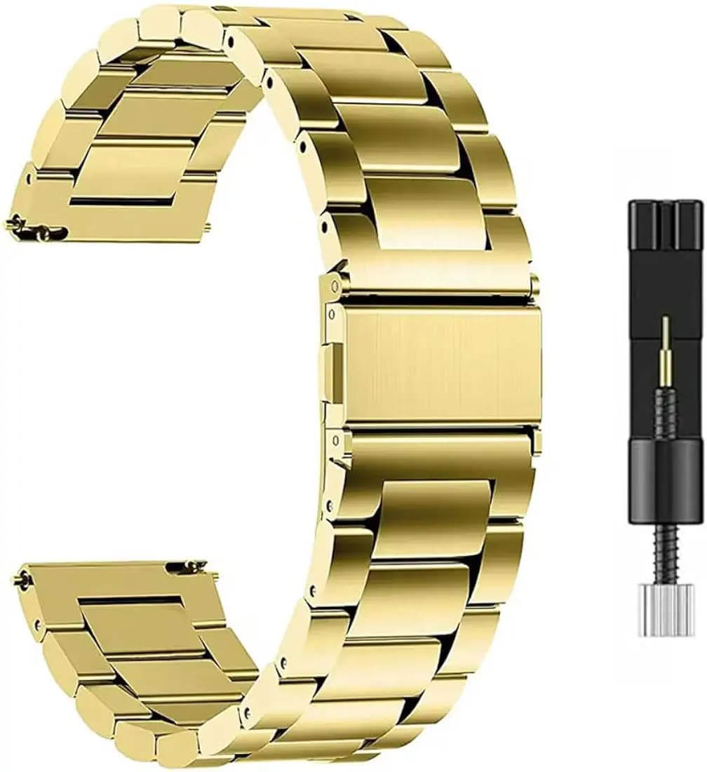 AONES Watch Strap Luxury Stainless Steel Metal 22mm Compatible for Asus Vivowatch Smartwatch Band Gold