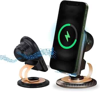 ANARADHAR Wireless Charger Speaker Phone Stand, 15W Fast Charging, Dual Mode (Bluetooth + Induction Sound), 360° Rotating Holder, No Bluetooth Needed Option, Compatible with iPhone & Android