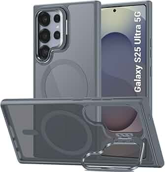 TheGiftKart Hybrid Matte Frosted Back Cover Case for Samsung Galaxy S25 Ultra 5G | Built-in Stand | Shockproof Hard Case Cover for Samsung S25 Ultra (PC & TPU, MagSafe Compatible, Translucent Grey)
