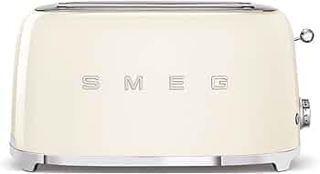 Smeg Toaster, 2 Extra Wide Slot for 4 Slices, Original Italian Brand, Auto Center for Even Browning, Smart Crumb Tray Drawer, Multi-Use: Defrost, Reheat & Bagel, 6 Toast Levels, 1500W, TSF01CREU Cream