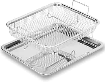 Air Fryer Basket for Oven Air Fryer Rectangle Basket Stainless Steel Air Fryer Basket for Baking Sheet Cookie Sheet Set, Air Fryer with Crisper bakeware Tray 2 Pcs [ 32.5x24x8 CM ]