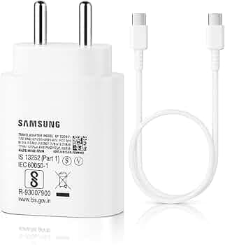 Samsung 25W Type-C PD Superfast Charging Adapter Compatible with 1M C-Type Cable for Galaxy A55|A16|A36|A56|A06|M07|M17|M36|M35|M16|M06|M07|M17|M05|M56|F36|F06|F05|F56|F16, 25watt USB C Fast Charger