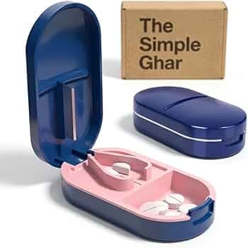 Portable Pill Box with Tablet Cutter, 2 in 1 Pill Cutter & Medicine Organizer, Tablet Splitter for Small & Large Tablets, Travel Pill Case Storage Box, Mini Pill Organizer for Daily Use