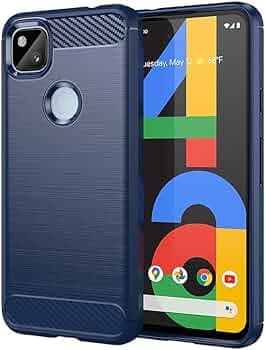 Flexible Back Case Cover for Google Pixel 4A - Blue (Carbon Fibre)