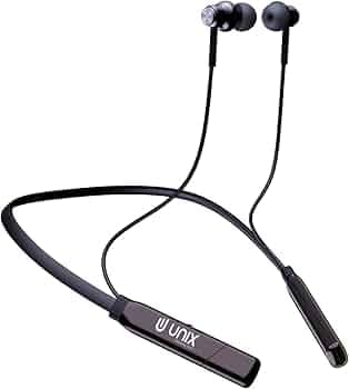 Unix UX-4000 Gear Wireless Bluetooth Neckband | 32H Talktime | Extra Bass | Magnetic Earbuds | Voice Assistant Support | in-Line Mic | Sweatproof | Metallic Design | Hands-Free Calling (Grey)