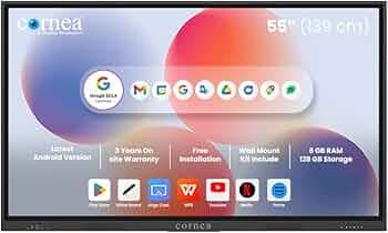 Cornea 55 Inches 4K UHD Touch Screen LED TV UltraTouch Display Interactive Flat Panel Monitor 3840x2160 Pixels Latest Android Version Ideal for Office,Institute With K12-Educational Content|8GB 128GB|