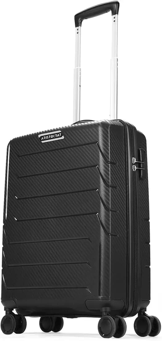 Aristocrat Cabin Polycarbonate (PC) Chroma 55 Cm(Small) 8 Wheels Double Spinner Trolley Bags for Travel Hard Case Luggage, Lightweight Bag, Suitcase with Combination Lock & 3 Years Warranty (Black)