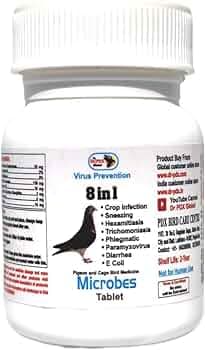 Pigeon Medicine, 8in1-Microbes Powder,100mg, 250mg, and Tablet, Cover 8 Viral Diseses, Kabootar Medicine By Dr PDX (50.Tablet)