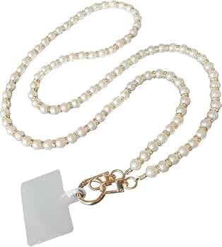Jormie Elegant Pearl Mobile Phone Crossbody Chain & Wrist Strap Set |Beaded Pearl Lanyard with Gold Clasp| Stylish Hands-Free Phone Holder Sling for Women & Girls | Fashionable Crossbody Mobile Strap