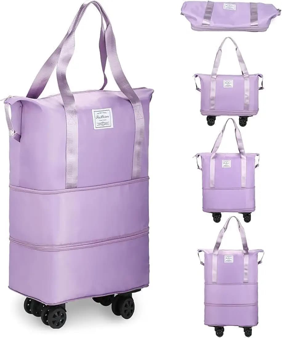 HAKKU 2 Layer Nylon Duffle Trolley Bag for Traveling/Extendable Luggage with 4 Wheels/Waterproof Travel Bag/Convertible Luggages for Men and Women/Travelling Bags (2 Layer with Wheel, Purple)