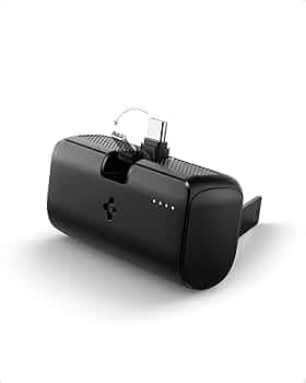 Spigen ArcPack 5000mAh Power Bank with Built-in Foldable Type-C Connector and Stand, 22.5W Fast Charging, 1 USB-C Connector, 1 USB-C Port - (ABS + PC | Black)