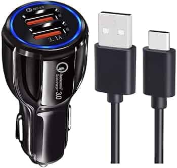 30W Car Charger for Kia Carnival Prestige Original QC Adapter Type C 3.0A High Speed Fast Turbo Charge QC 3.0 Smart DualPort with 1m Type-C Charging & Sync Cable (Black, SZ.N6)